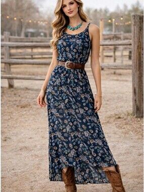 Lara G. Silk Floral Teal Sleeveless Maxi Dress